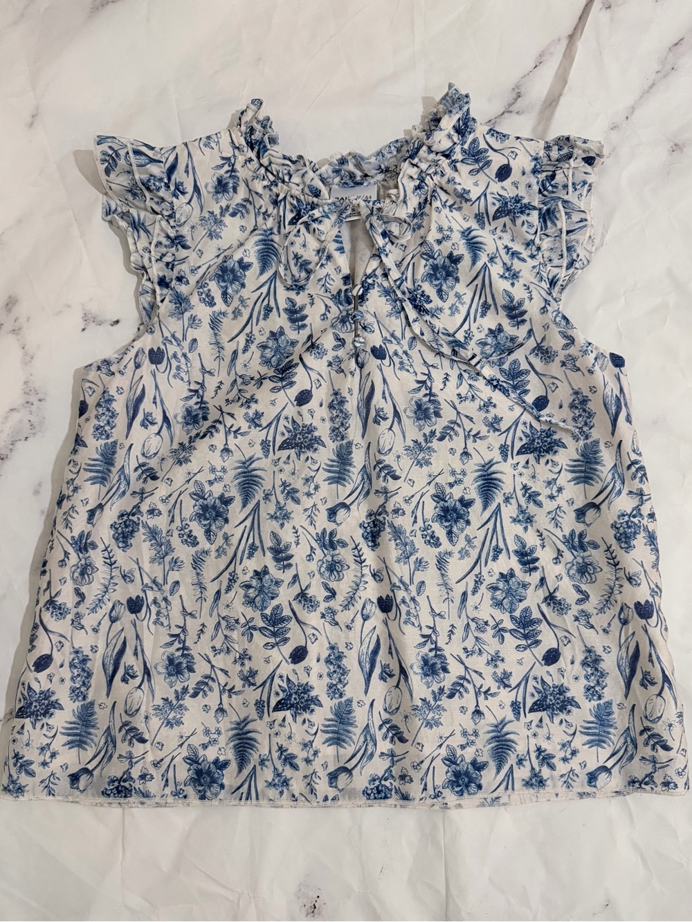 Women’s Bailey Blue Floral Ruffle Neck Sleeveless Top